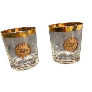 Vintage Gold Rimmed Cancer Zodiac Glasses Set Of 2 Clear & Gold Tumblers